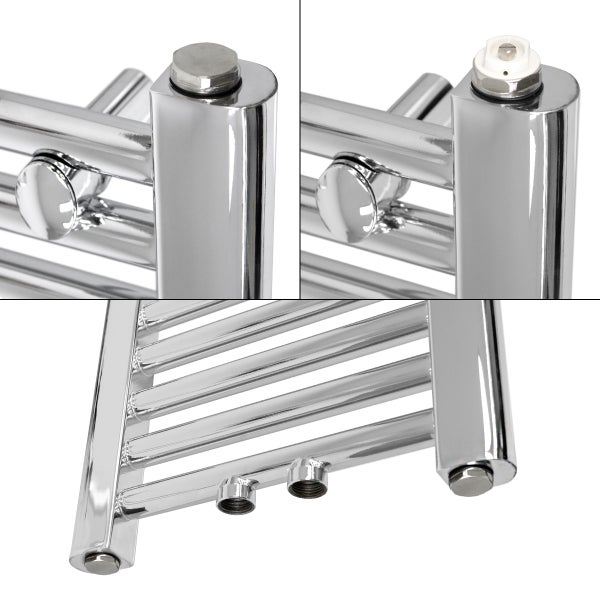 ECD Germany Badheizkörper Mittelanschluss 400 x 1800 mm Chrom gerade mit Anschlussgarnitur inkl. Thermostat Eck Wand Chrom - Heizkörper Heizung Handtuchwärmer Handtuchtrockner Handtuchheizkörper
