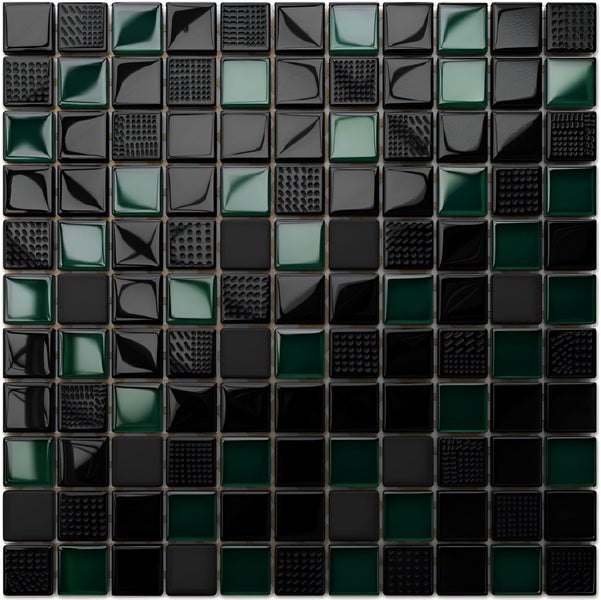 Glasmosaik auf Netz für Bad und Küche 30cm x 30cm  - Black Lantern