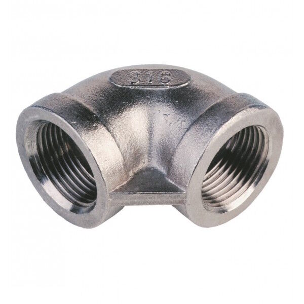 Gewindefitting aus Edelstahl mit 90-Grad-Winkel