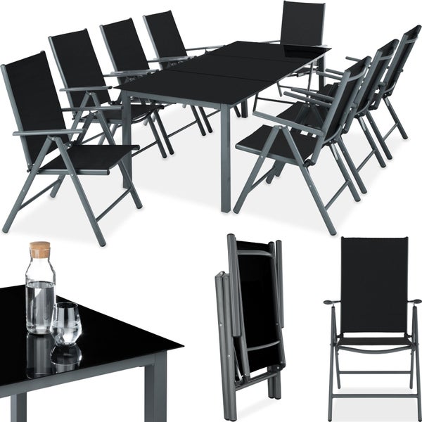 Sitzgruppe tectake Pompeii mit Aluminiumgestell, für 8 Personen Tisch mit Sicherheitsglasplatten und Ausgleichsschrauben