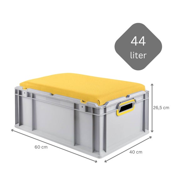 PROREGAL Eurobox NextGen Seat Box Gelb HxBxT 26,5 x 40 x 60 cm 44 Liter Griffe Offen Eurobehälter Sitzbox Transportbox Transportbehälter Stapelbehälter