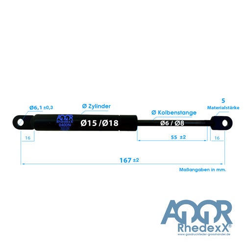 Gasdruckfeder Rhedexx 5000 Newton mit Augenbefestigung.