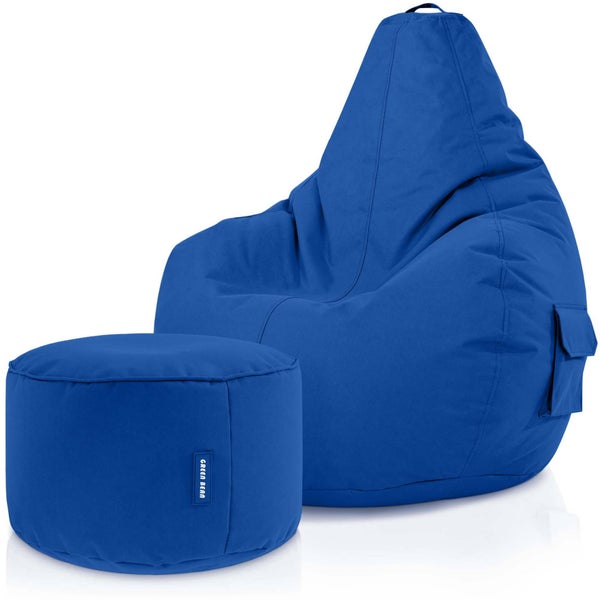 Green Bean 2er Set Sitzsack + Hocker - fertig befüllt - robust waschbar schmutzabweisend - Kinder & Erwachsene Bean Bag Bodenkissen Lounge Sitzhocker Relax-Sessel Gamer Gamingstuhl Pouf - Blau