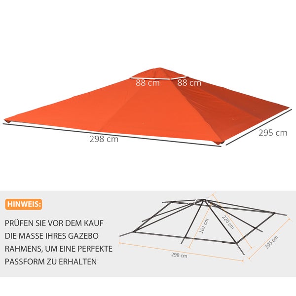 Outsunny Ersatzdach für Gartenpavillon, 2,98 x 2,95 m, Sonnenschutz Polyester, Orange