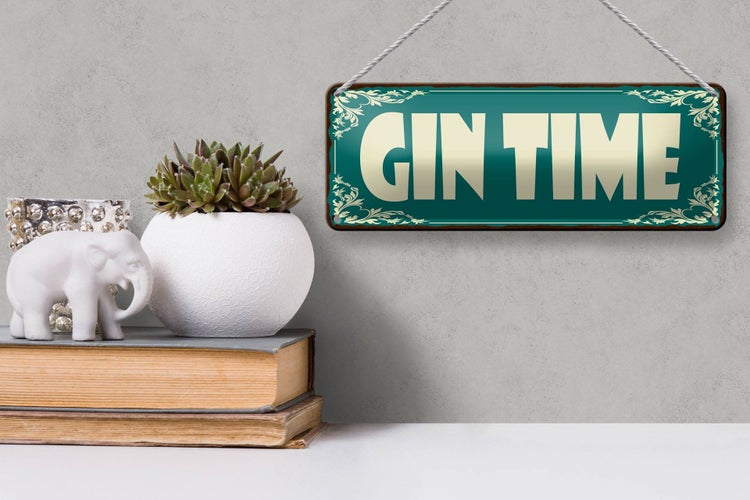 Blechschild Spruch 27x10cm Gin Time Dekoration