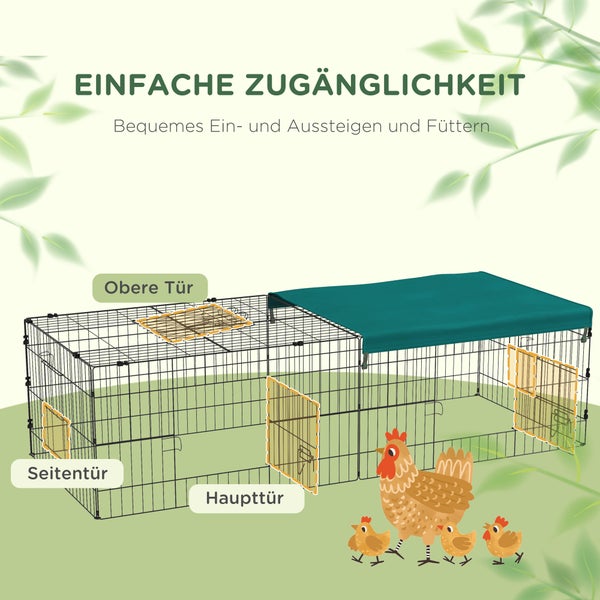 PawHut Kleintierkäfig, Haustier-Laufstall mit 5 Türen, 185 x 75 x 50 cm, Stahl, Oxford-Gewebe, Grün