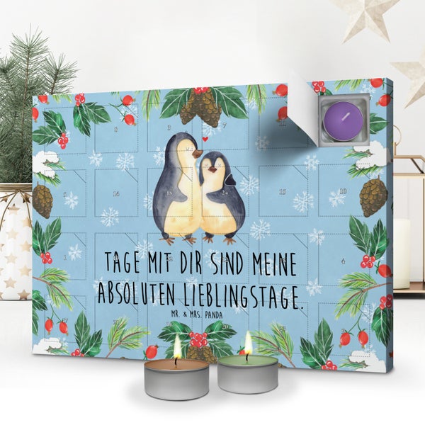 Mr. & Mrs. Panda Duftkerzen Adventskalender Pinguin umarmen - Blau Pastell