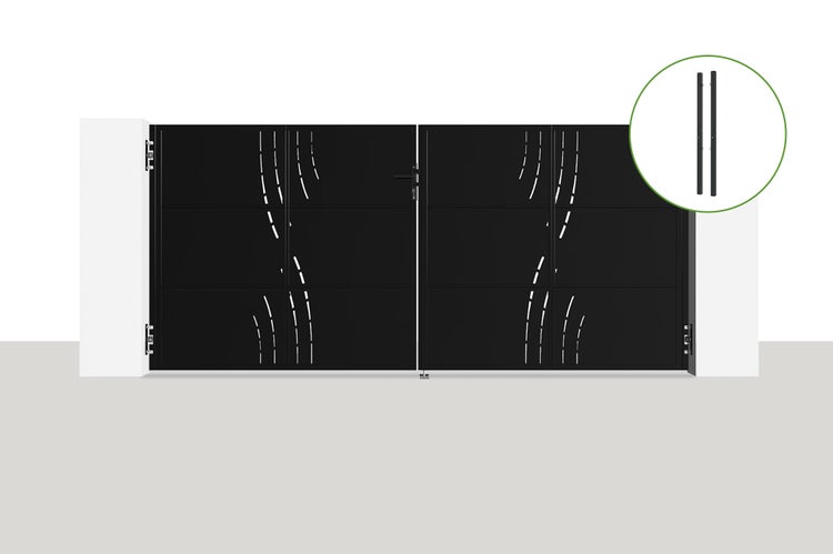 Stahlflügeltor 3,5 m NALI VELETA H.160 cm Mattschwarz + 2 DARIO-Stahlpfosten