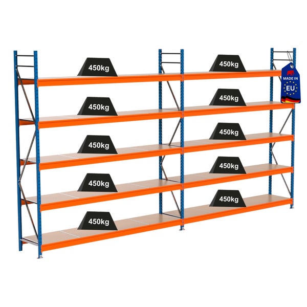 Lagerregal mit mehreren Ebenen und einer Traglast von 450 Kilogramm pro Ebene, Hergestellt in der Europäischen Union