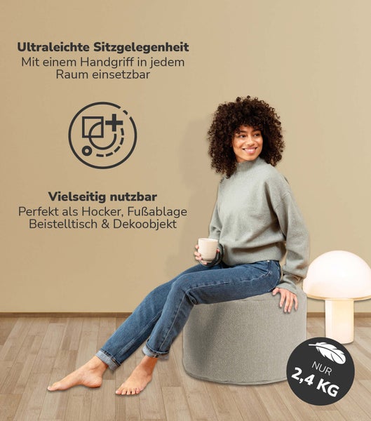 mokebo Pouf, Hocker o. Sitzhocker 'Der Ruhepouf', nachhaltiger Sitzpouf aus Recyclingstoff in Beige