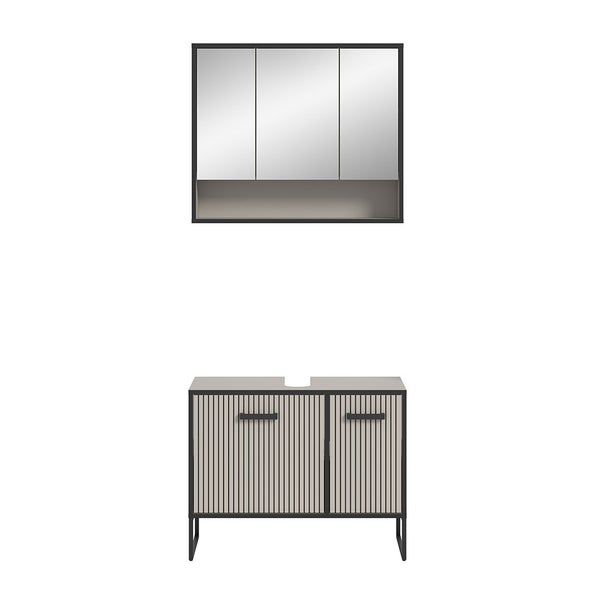 Bagno Badmöbelset 2 Teile hellgrau, cremefarben. 80 X 36 X 192 cm