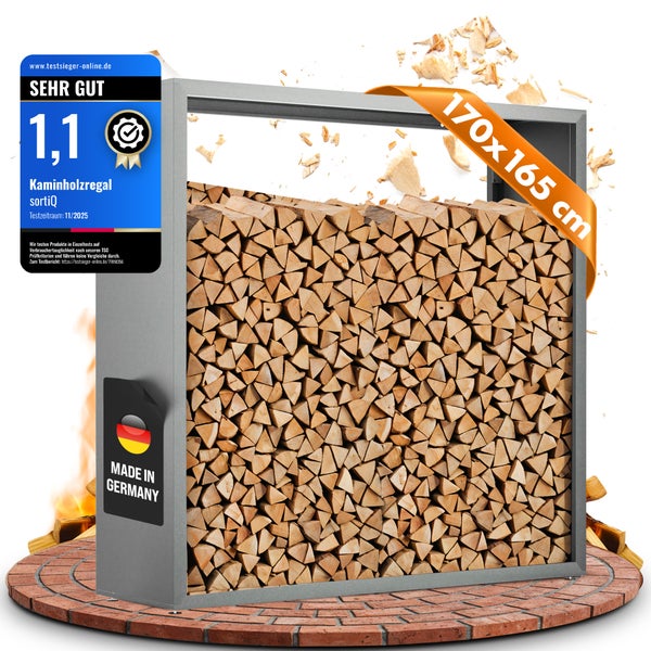 Kaminholzregal mit Holzfüllung und den Maßen 170x165 cm