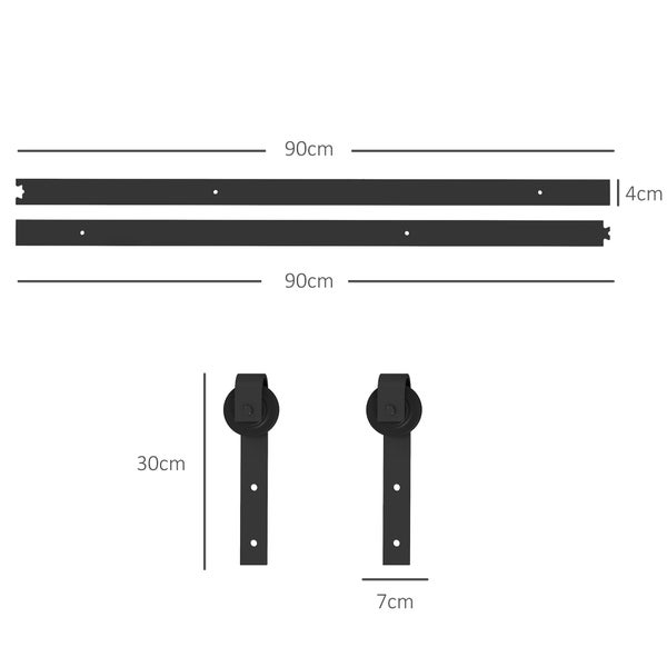 HOMCOM Schiebetüren-Beschlagsatz 183 cm Komplett-Set mit Schienen, Rollen, Anti-Sprung-Vorrichtungen, Türstopper, Bodenführung, Schiebetürsystem aus Kohlenstoffstahl Schwarz