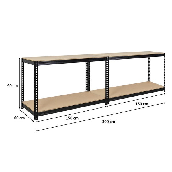 PROREGAL Mega Deal 2x Profi Werkbank STRONG BEAST, HxBxT 90x150x60cm mit Fachlast 500kg, 2 Ebenen, Schwarz