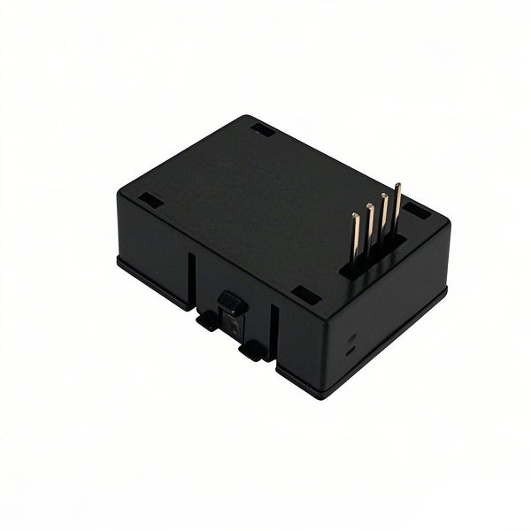 Kompaktes Elektronikmodul mit vier Metallkontakten für Steckverbindungen.