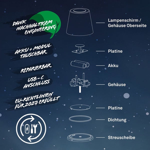 Briloner Calida 3 in 1 RGBW LED Tischlampe kabellos IP44, Dimmbar, Touch, Höhenverstellbar, Spritzwasserschutz, Weiß, 36 x Ø10,5 cm