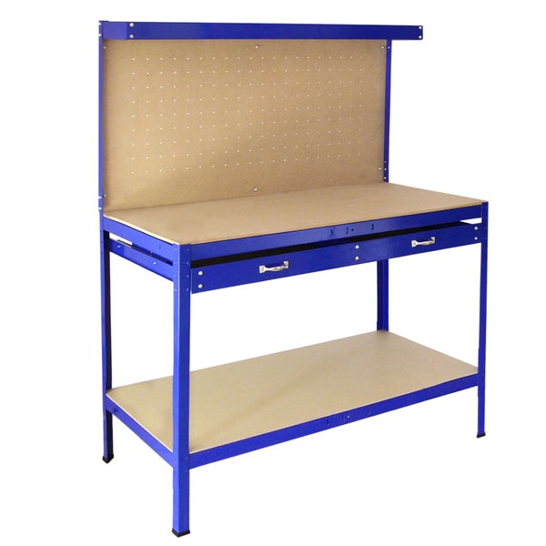Werkbank mit Stecktafel und Schublade Blau