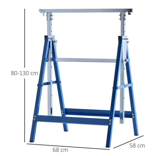 HOMCOM, 2 x Gerüstbock, Unterstellbock, L68 x B58 x H(80-130)cm, Stahl, Blau