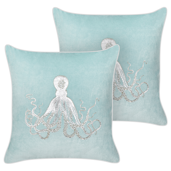 Dekokissen 2er Set LAMINARIA Samtstoff 45 x 45 cm Hellblau Tiermuster