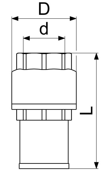 Technische Zeichnung eines Rohrfitting mit Maßangaben für Außendurchmesser D, Innendurchmesser d und Gesamtlänge L.