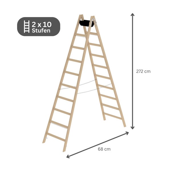 PROREGAL Sprossen-Stehleiter Holz 2 x 10 Sprossen