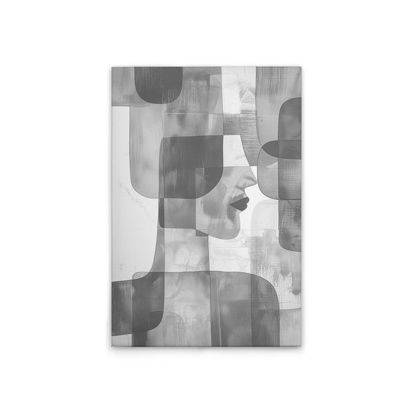 Abstraktes Wandbild mit Frauengesicht und geometrischen Formen