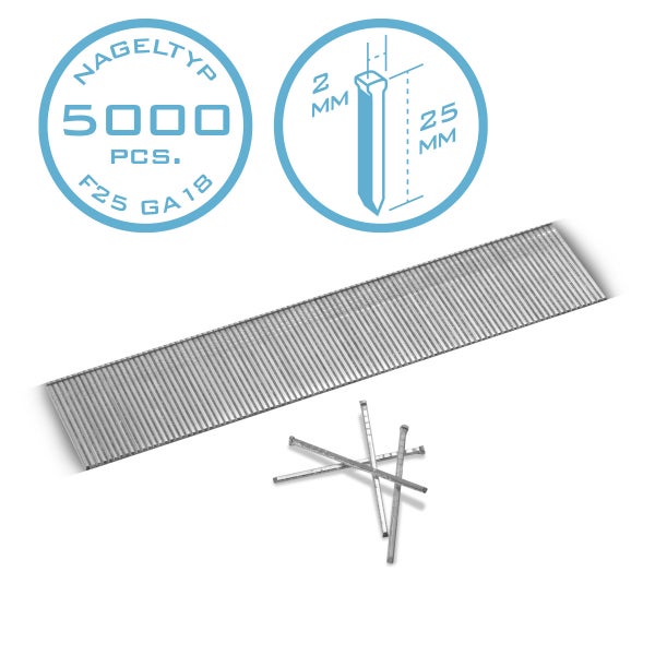 STAHLWERK Druckluft Nägel 25 mm Gauge 18 (1,25 x 1,05 mm) 2 mm Kopf 5.000er Set