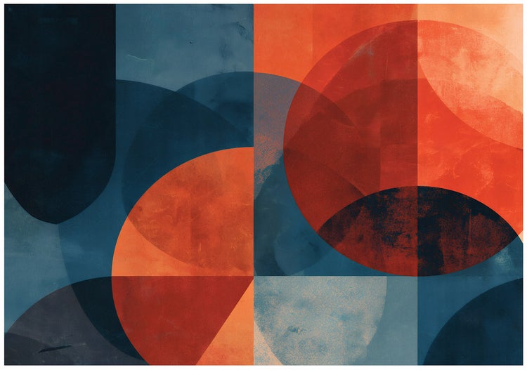 Abstraktes Wandbild mit geometrischen Formen und überlappenden Kreisen