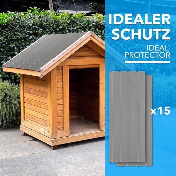 FLOORDIREKT Trapezblech - 115 x 45 cm - Profilblech - Stärke 0.25 mm - 15er-Set - inkl. Schrauben - 7,7 m² - Hellgrau