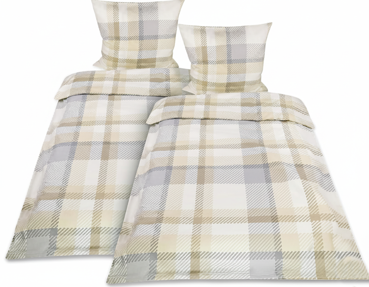 Hochwertige Flanell-Bettwäsche aus 100 Prozent Baumwolle mit Zickzack-Muster, 160 Gramm pro Quadratmeter und Oeko-Tex Zertifizierung.