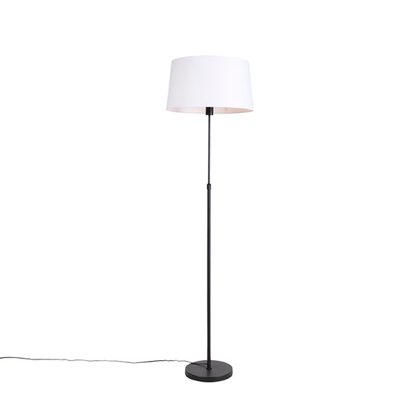 QAZQA - Modern Schwarze Stehlampe mit weißem Leinenschirm 45 cm verstellbar - Parte I Wohnzimmer I Schlafzimmer - Stahl Rund I Länglich I Zylinder - LED geeignet E27
