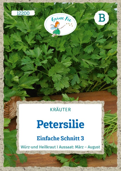 Samenpackung für Petersilie Einfache Schnitt 3 von Grüne Fee, Grüne Fee Logo, Aussaat von März bis August.