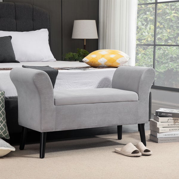 HOMCOM Sitzbank Polsterbank mit Stauraum Bettbank mit Armlehne für Flur Schlafzimmer samtartiges Polyester 111,5 x 41 x 65 cm Hellgrau