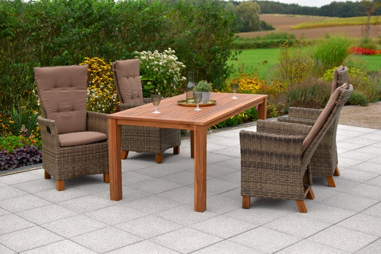 Toskana Gartenmöbelset 5tlg., Hochlehner durch Gasdruck verstellbar, inkl. Auflagen, 185 x 90 cm, natur