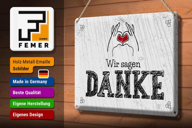 Blechschild Spruch wir sagen danke Herz 30x20cm