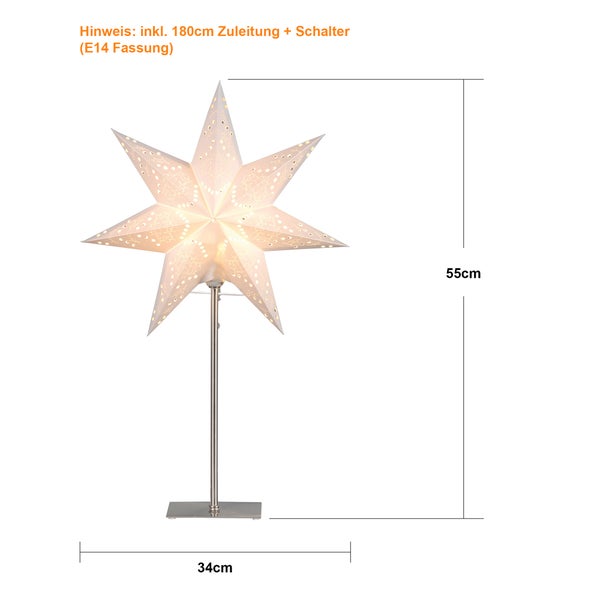 Dekorativer Leuchtstern mit Ständer, E14 Fassung, circa 55 cm hoch