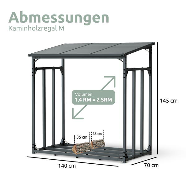 holz4home Kaminholzregal M Metall für Außen 1,4mÂ³ 2SRM Anthrazit inkl. Ofenhandschuh