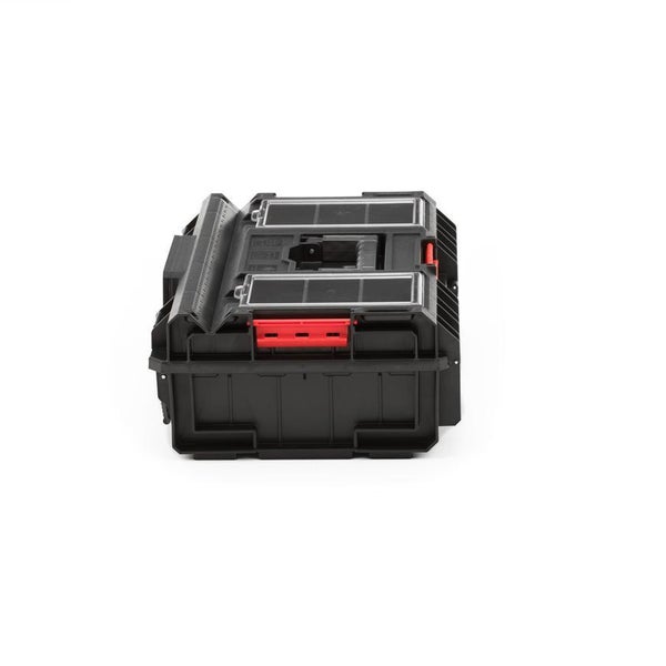 PROREGAL QBRICK Werkzeugkasten One 15,5 Liter Transparenter Deckel Mit Deck & Frontgriff Traglast Bis Zu 120 kg Mit Klemmverschlüsse Schwarz