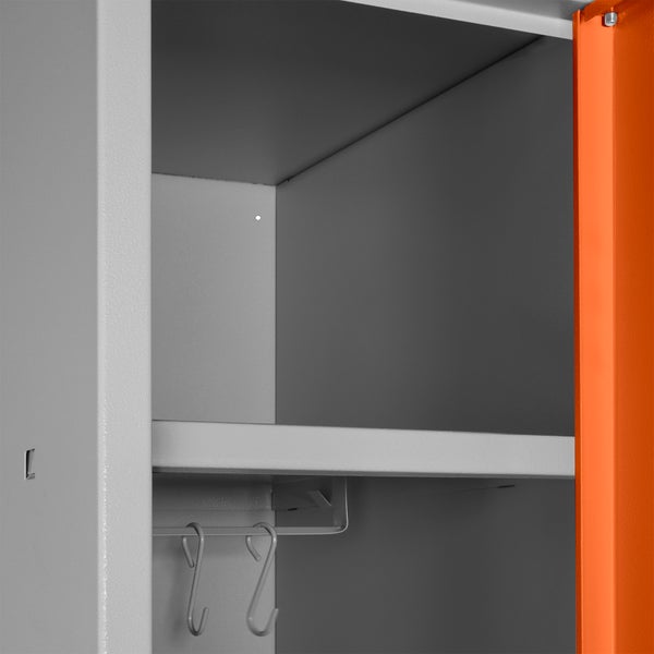 PROREGAL Garderobenschrank Ermine mit 3 Türen | HxBxT 178x89x50cm | Lichtgrau/Orange | Spind, Aufbewahrungsspind, Arbeitsschrank