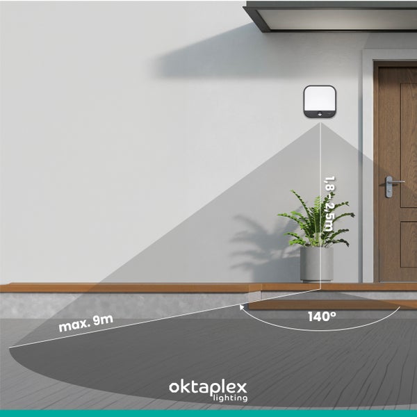 Cera Aussenlampe mit Bewegungsmelder warmweiß 3000K 1850lm LED Außenleuchte 19,5W Außenwandlampe anthrazit