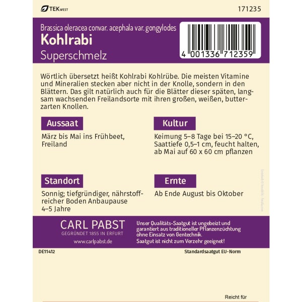 Kohlrabi spät & großknollig Superschmelz Samen von Pabst Keimkraft