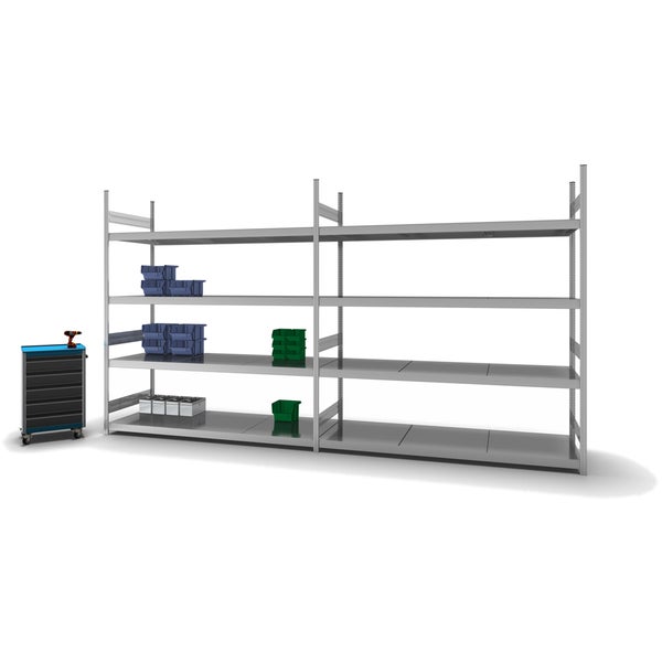 PROREGAL Weitspannregal Stecksystem T-Profil Grundregal HxBxT 250x225x80 cm 4 Ebenen Stahlplatten Fachboden Fachlast 350 kg Verzinkt