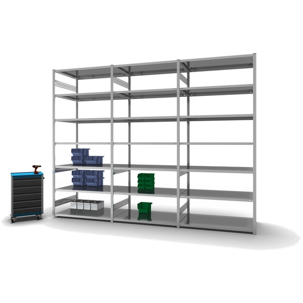 PROREGAL Fachbodenregal Stecksystem T-Profil Medium-Duty Grundregal HxBxT 300 x 130 x 80 cm 7 Ebenen Fachlast 240 kg Beidseitig Nutzbar Verzinkt