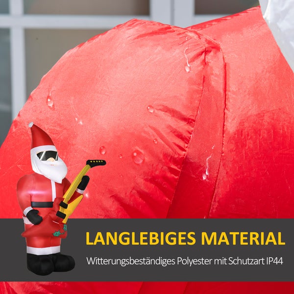 Outsunny 215 cm Aufblasbarer Weihnachtsmann mit E-Gitarre, LED Selbstaufblasend, 140L x 75B x 215H cm, Polyester, Rot