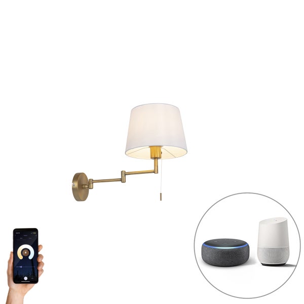 Smarte Wandleuchte Bronze mit weißem Schirm inkl. WLAN A60 - Ladas Deluxe