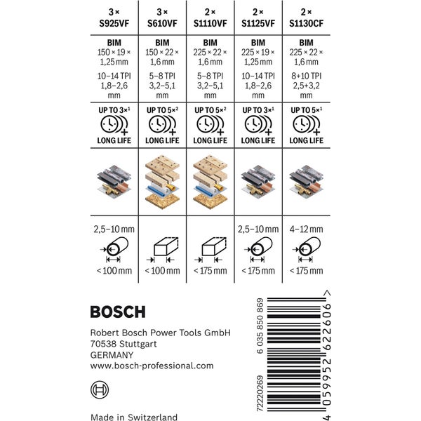 Bosch Säbelsägeblatt Set, Pro Demolition, zwölf Stück, inklusive Aufbewahrungskoffer