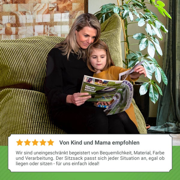 Green Bean XXL Sitzsack aus Cordstoff 370 Liter EPS-Perlen Füllung - Kuschelig Weich Robust & Waschbarem-Stoff Bodenkissen Liegekissen Sitzkissen - Grün