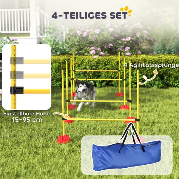 PawHut Agility Set Hunde 4-teiliges befüllbar Agility-Ausrüstung für Hundetraining Steckhürdenset mit höhenverstellbar Hürden Tragetasche Trainingszubehör Koordinationstraining für Spiele Training