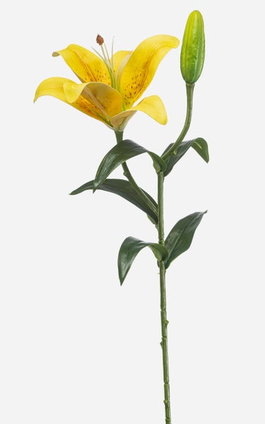 Künstlicher Pulsatilla-Zweig mit drei weißen flauschigen Blütenköpfen und grünen Blättern.