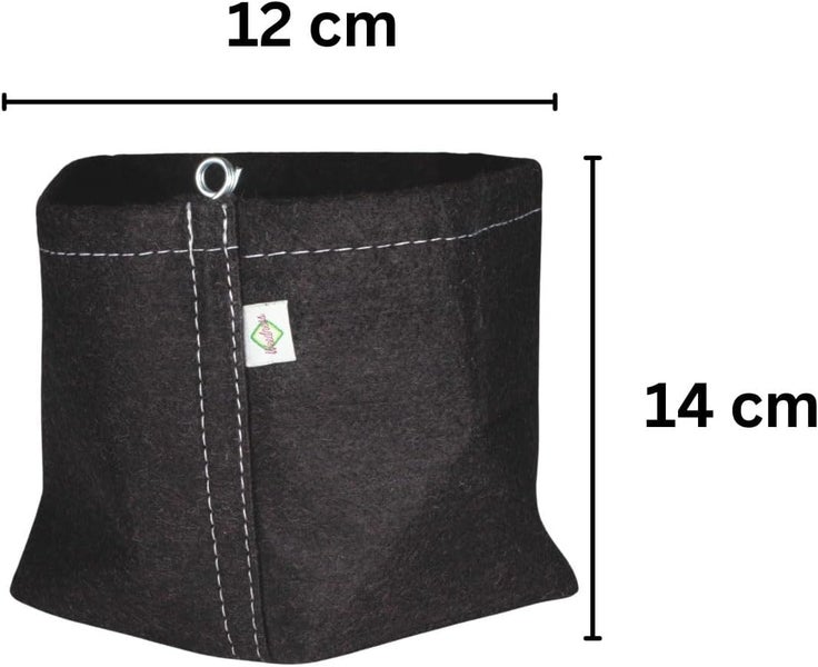 Pflanzsack aus Filz in Schwarz, Breite 12 Zentimeter, Höhe 14 Zentimeter.